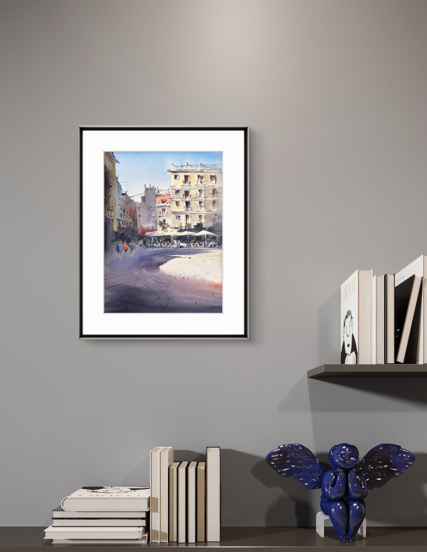 Valencia Sunlit Square – Watercolor Painting – Spain-Inspired Art – Elegant Southern Europe Home Decor