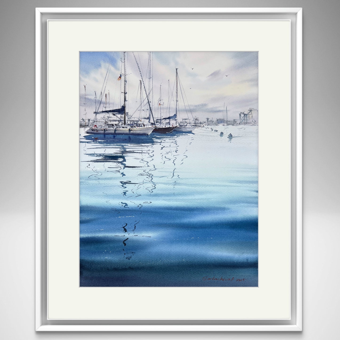 Original Watercolor Painting "Yachts in the Morning Haze" - Nautical Gift