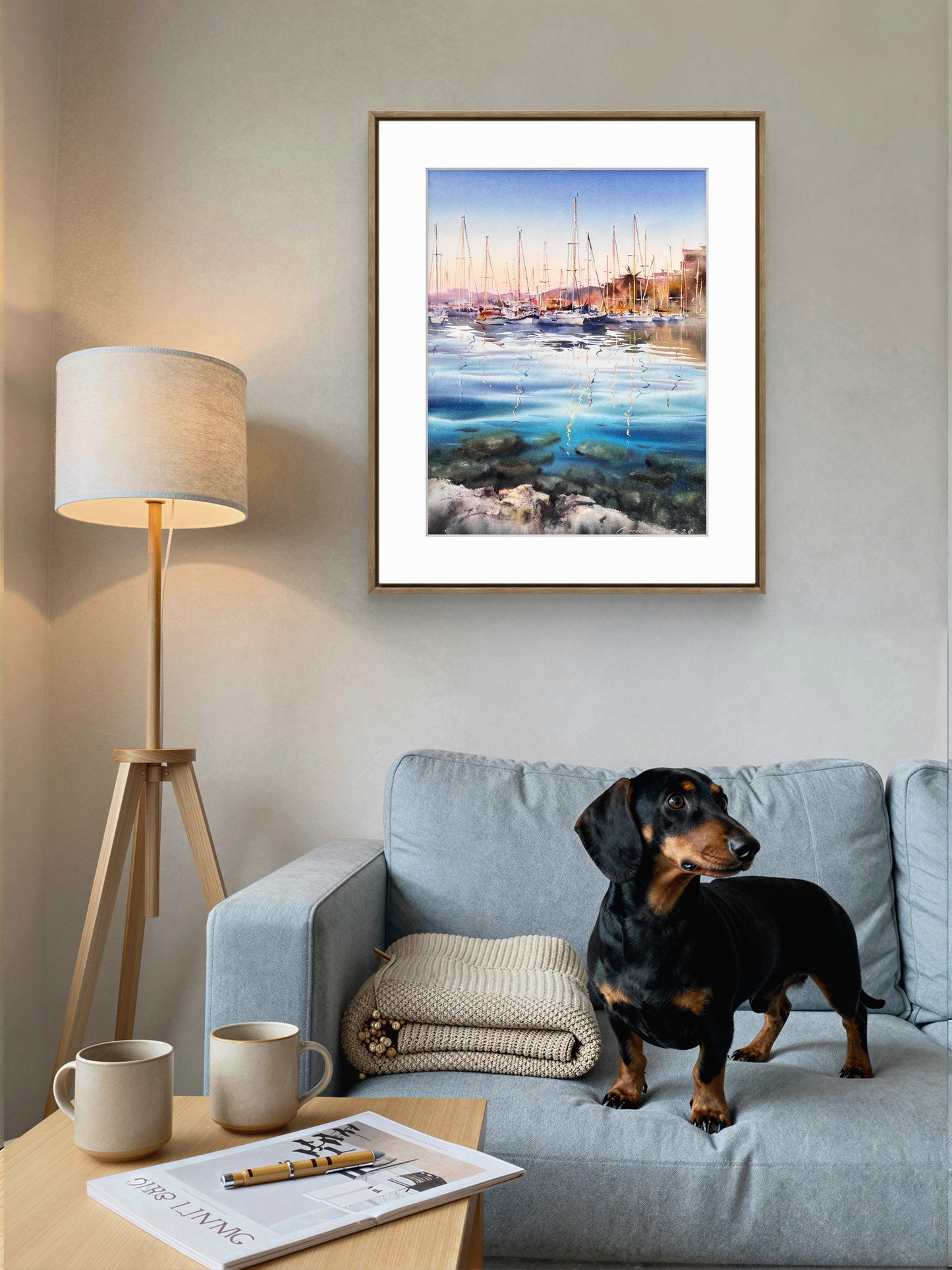 Sailboat Harbor Watercolor, Coastal Marina Painting, The Quiet Marina 12x16 (Copy)