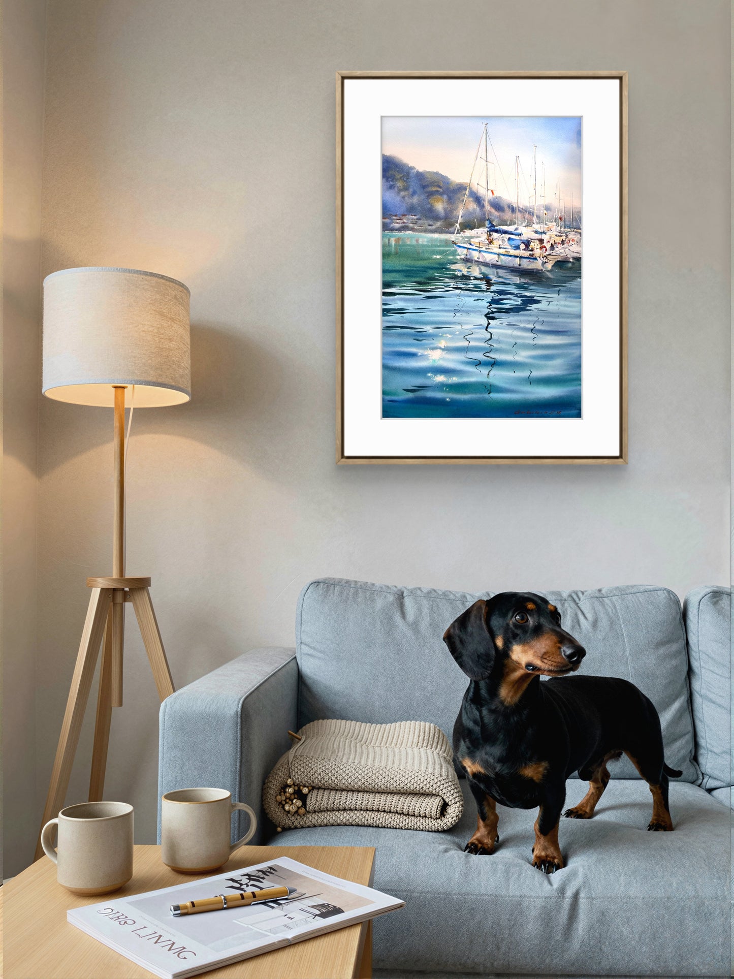 Underwater Light Watercolor, Sailboat Painting, Underwater Light 15x22