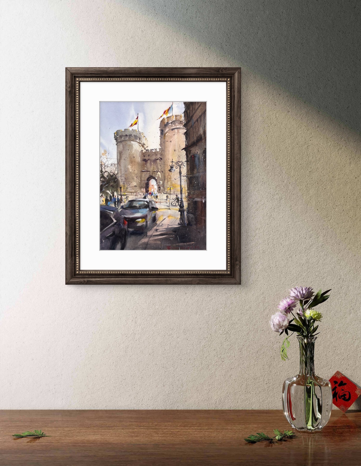 Valencia Watercolor Painting, Torres de Serranos Spain Cityscape, Valencia Silent Towers 11х15