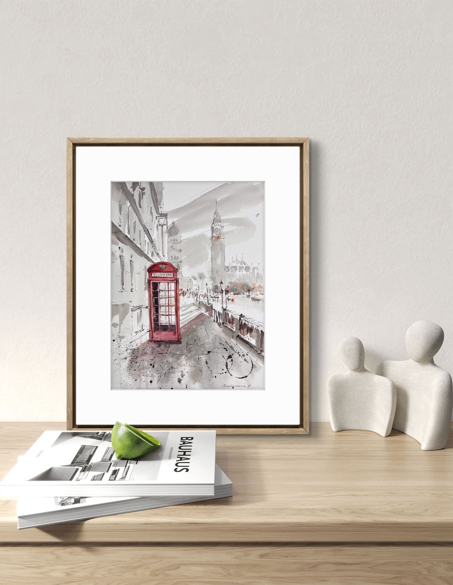 Streets of London Watercolor Art - Red Telephone Box Painting - Timeless London 9х12