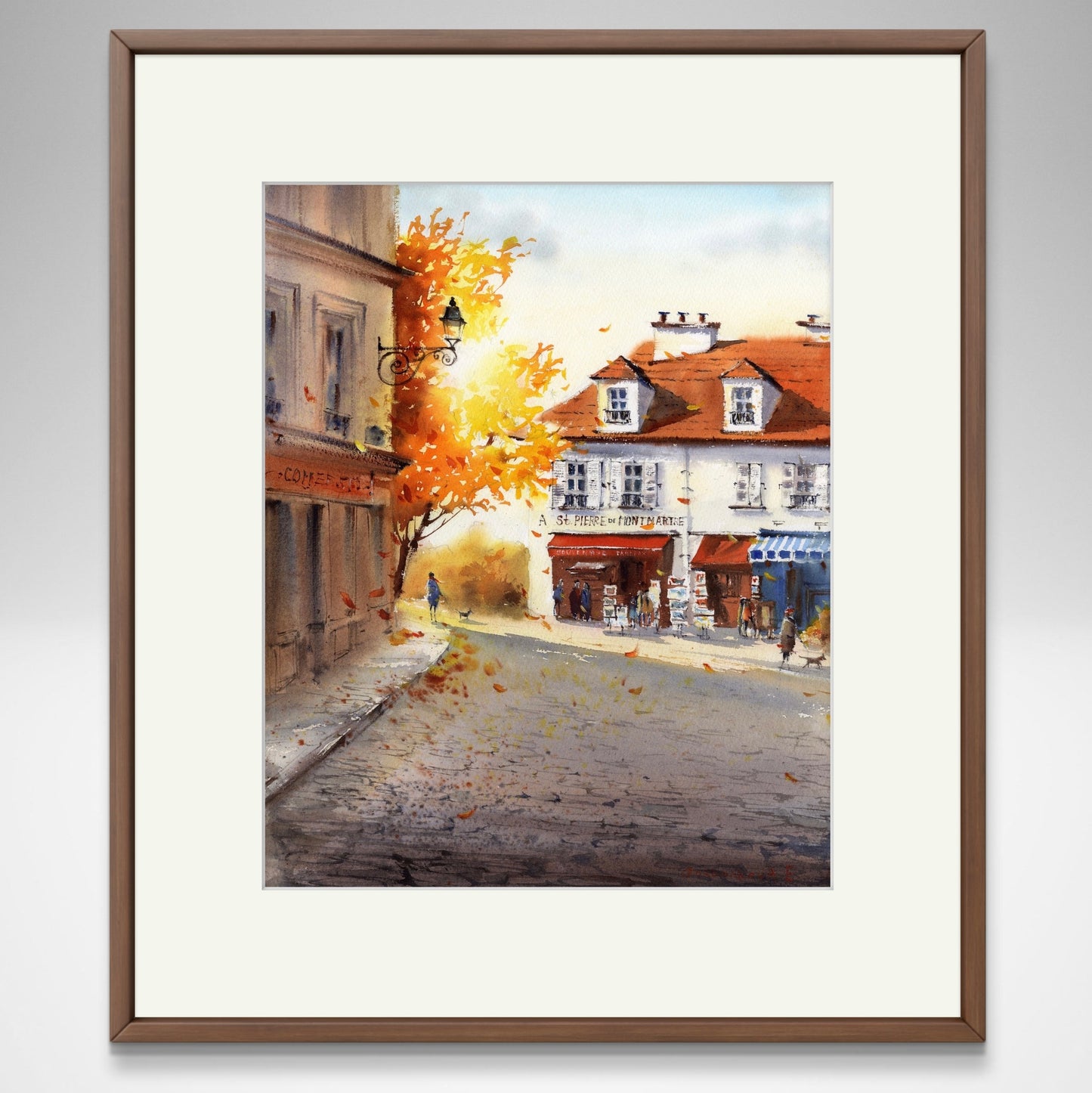 Autumn in Paris Painting (Original Watercolor) - Montmartre Foliage Art