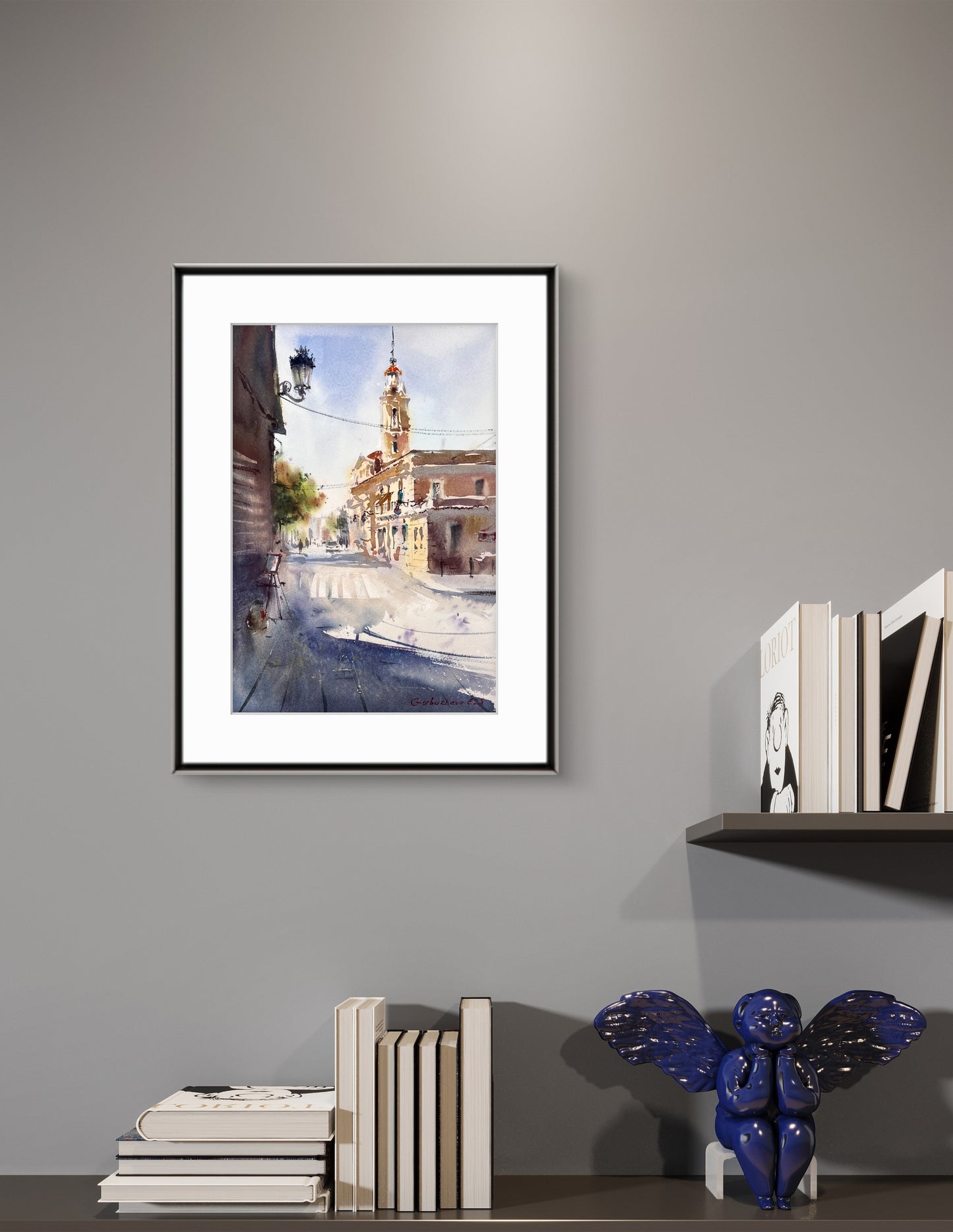 Valencia Sunlit Square – Watercolor Painting – Spain-Inspired Art – Morning Stillness in Valencia #2 8x12 in