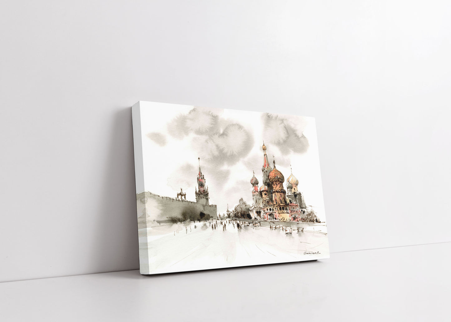 Moscow Art Print of Red Square & St. Basil’s Cathedral in Gray-Red-Orange