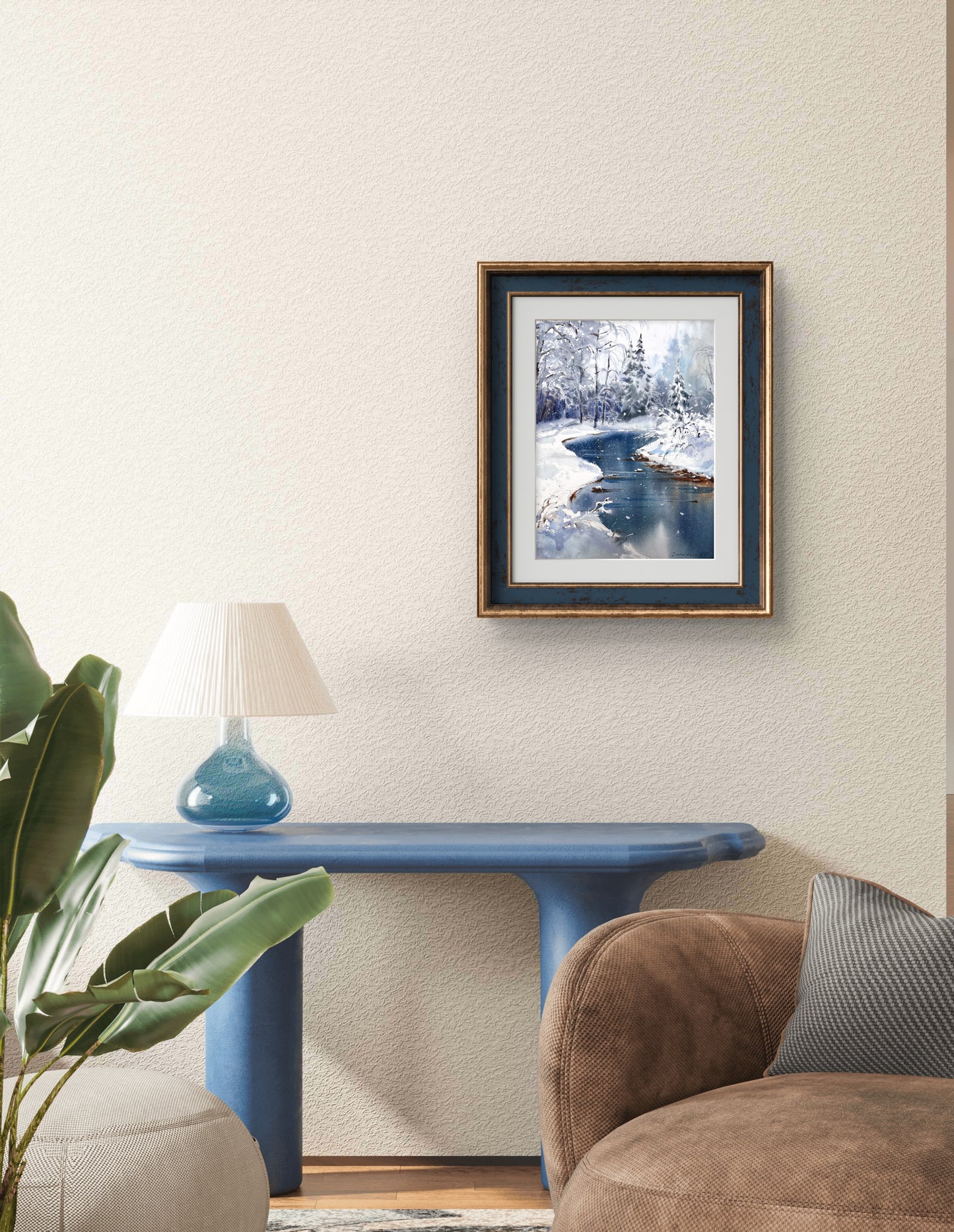 Original Winter Landscape Watercolor Painting, Snowy Forest River Art, Winter’s Quiet Heart 9x12 (Copy)