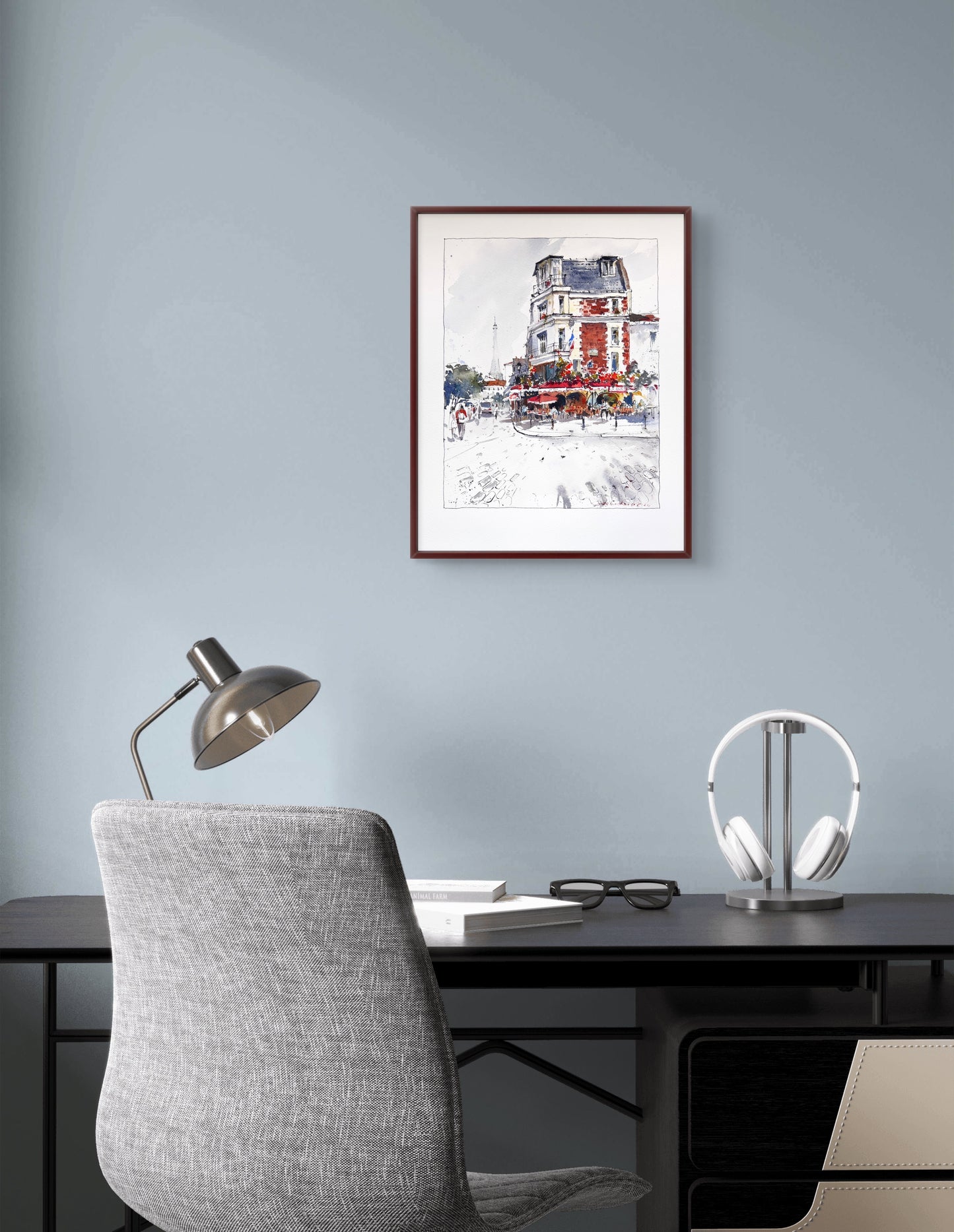 Paris Cafe Watercolor, Montmartre Street Scene,Parisian Daydream 10x12