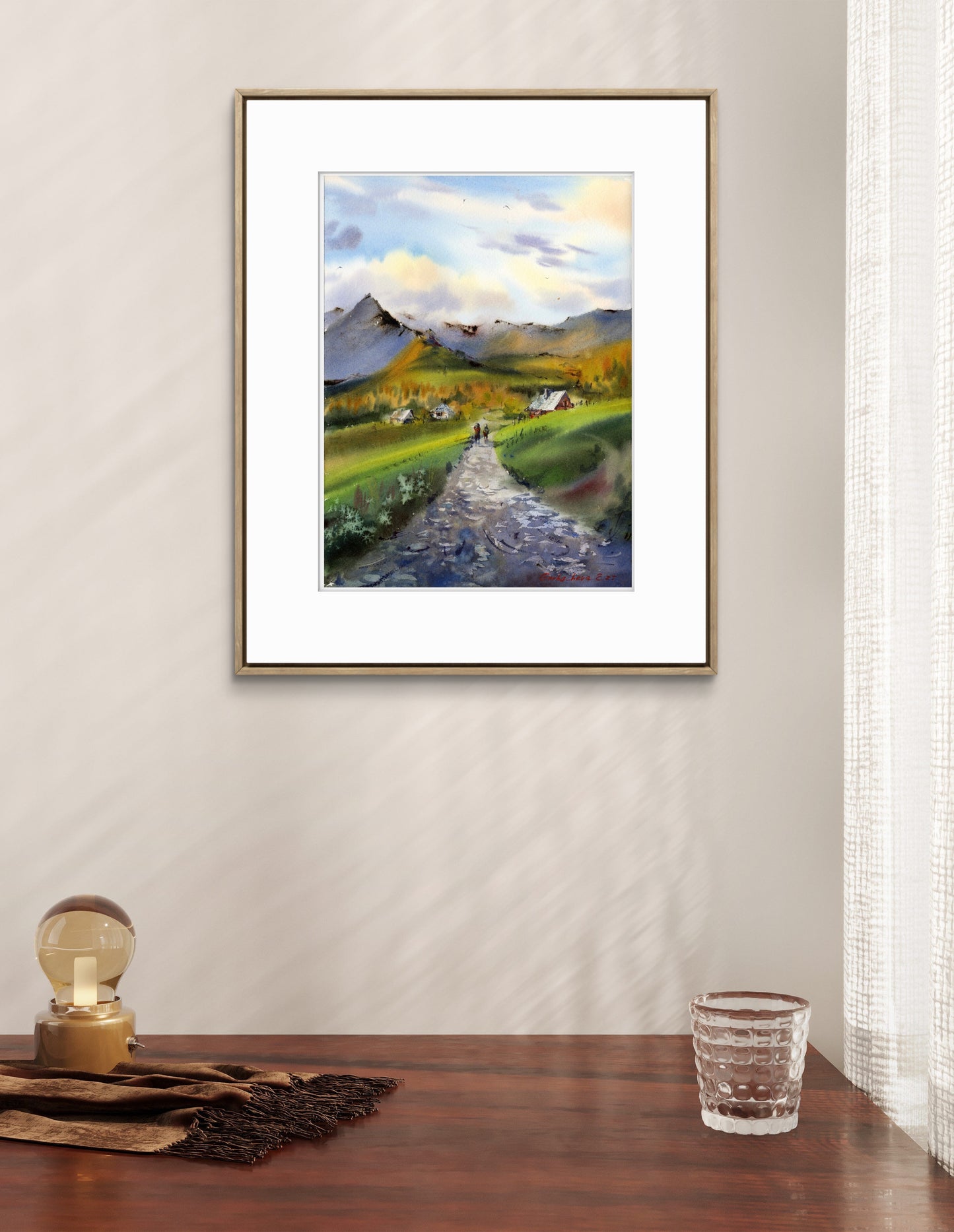 Morning over the Tatras Original Watercolor, Mountain Road Landscape Art, Morning over the Tatras 9x12 in
