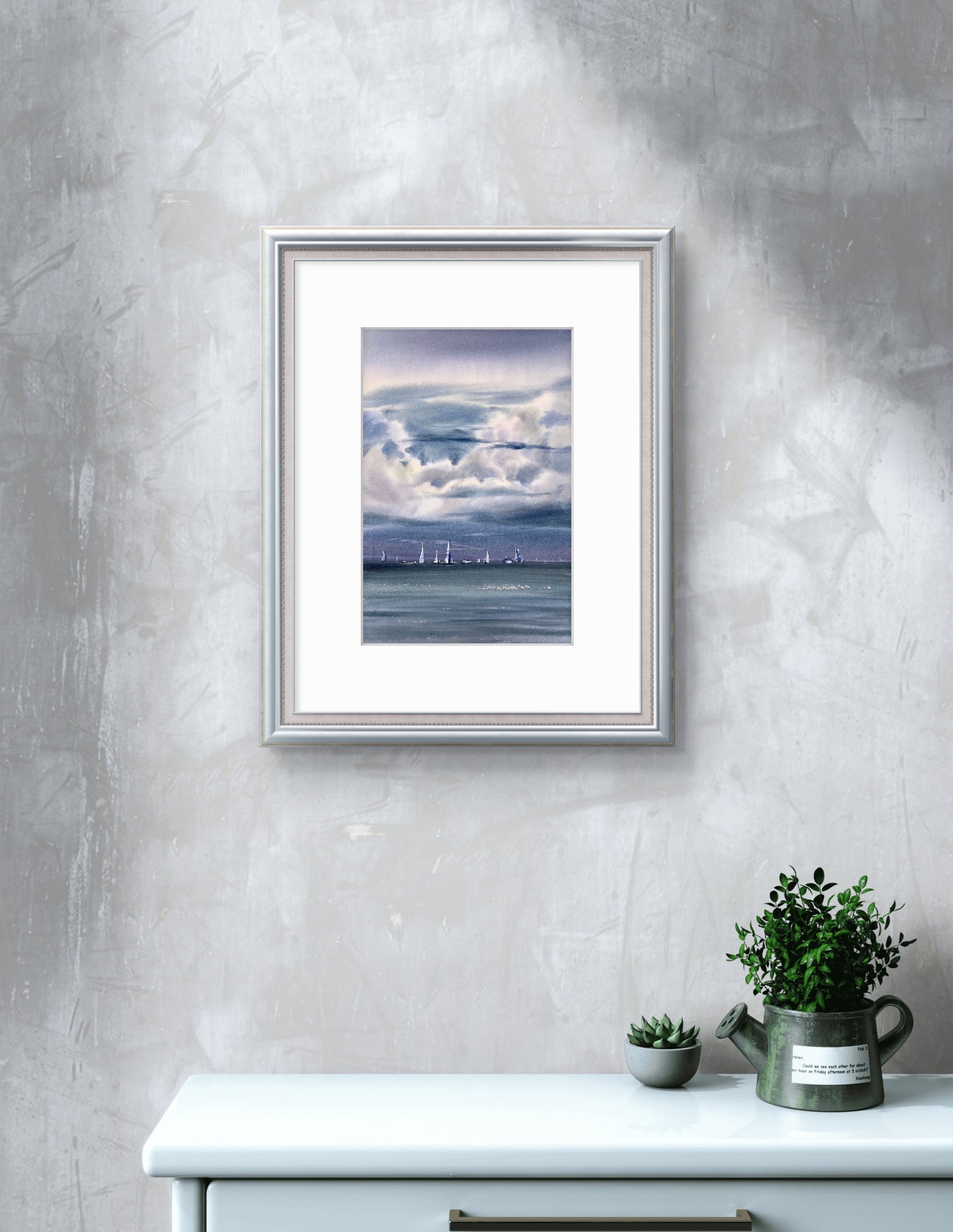 Original Watercolor Seascape, "Yachts at sea #23" Painting, Charming Gift for Ocean Lovers