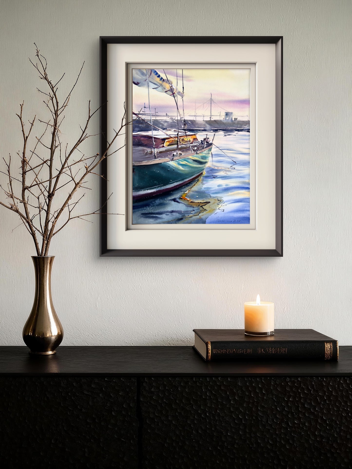 Original Saint Petersburg Watercolor Painting | Sailboat Marina Seascape | Quiet Harbor 12x16
