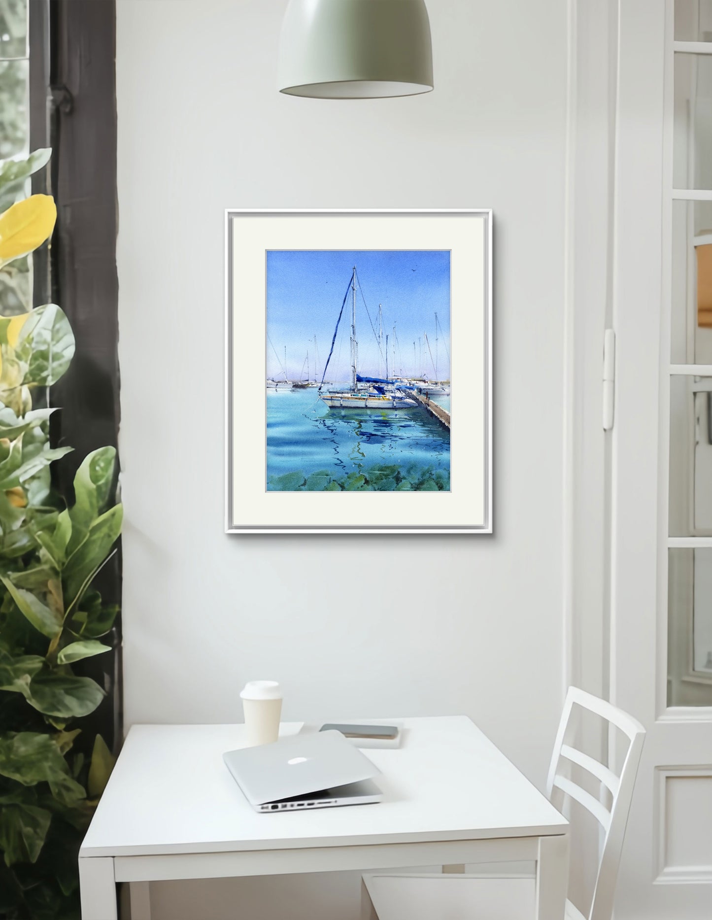 Nautical Watercolor Art: Yachts at Anchor #16 - Painting Watercolor Original