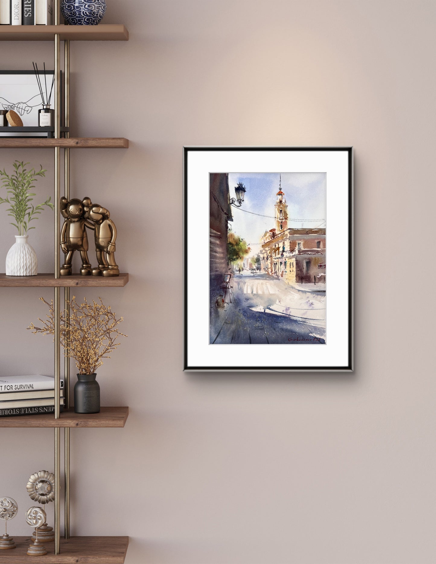 Valencia Sunlit Square – Watercolor Painting – Spain-Inspired Art – Morning Stillness in Valencia #2 8x12 in