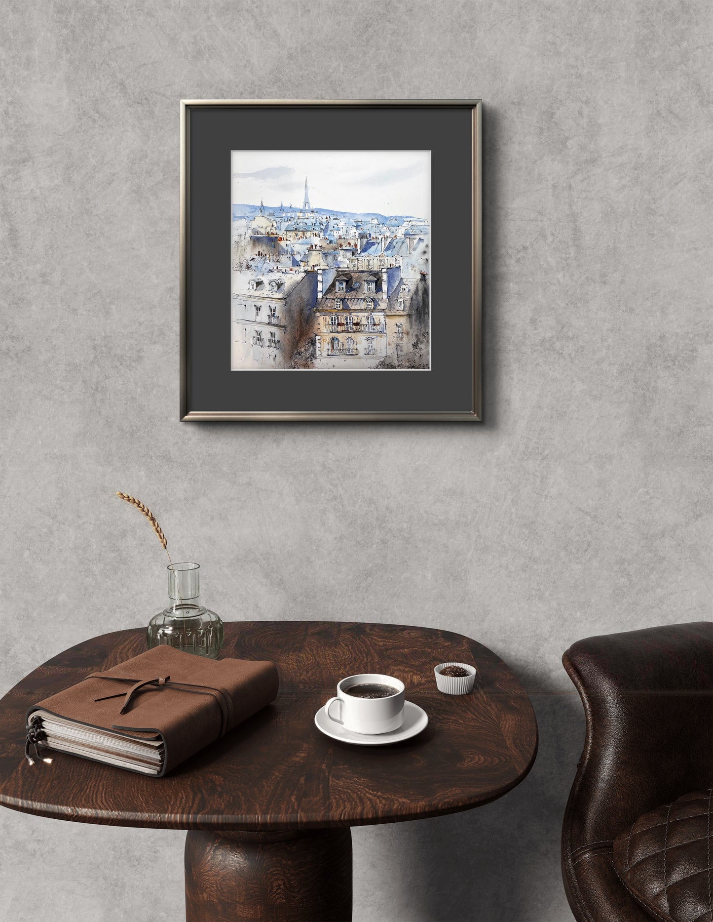 Paris Rooftops Watercolor Painting | Eiffel Tower Urban Sketch |Blue hour of Paris 12x13