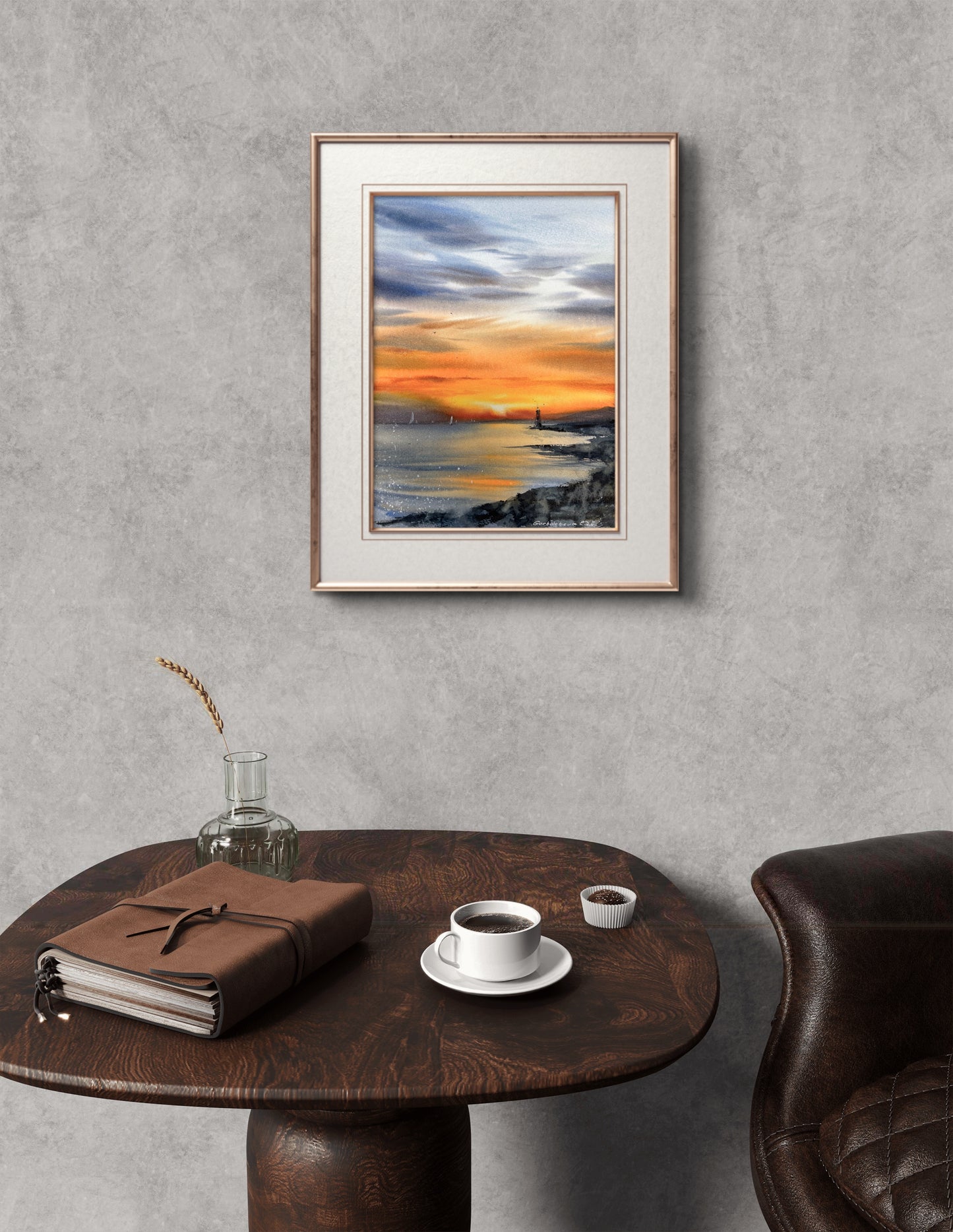 Lighthouse at Sunset #2 Watercolor Painting - Nautical Wall Art