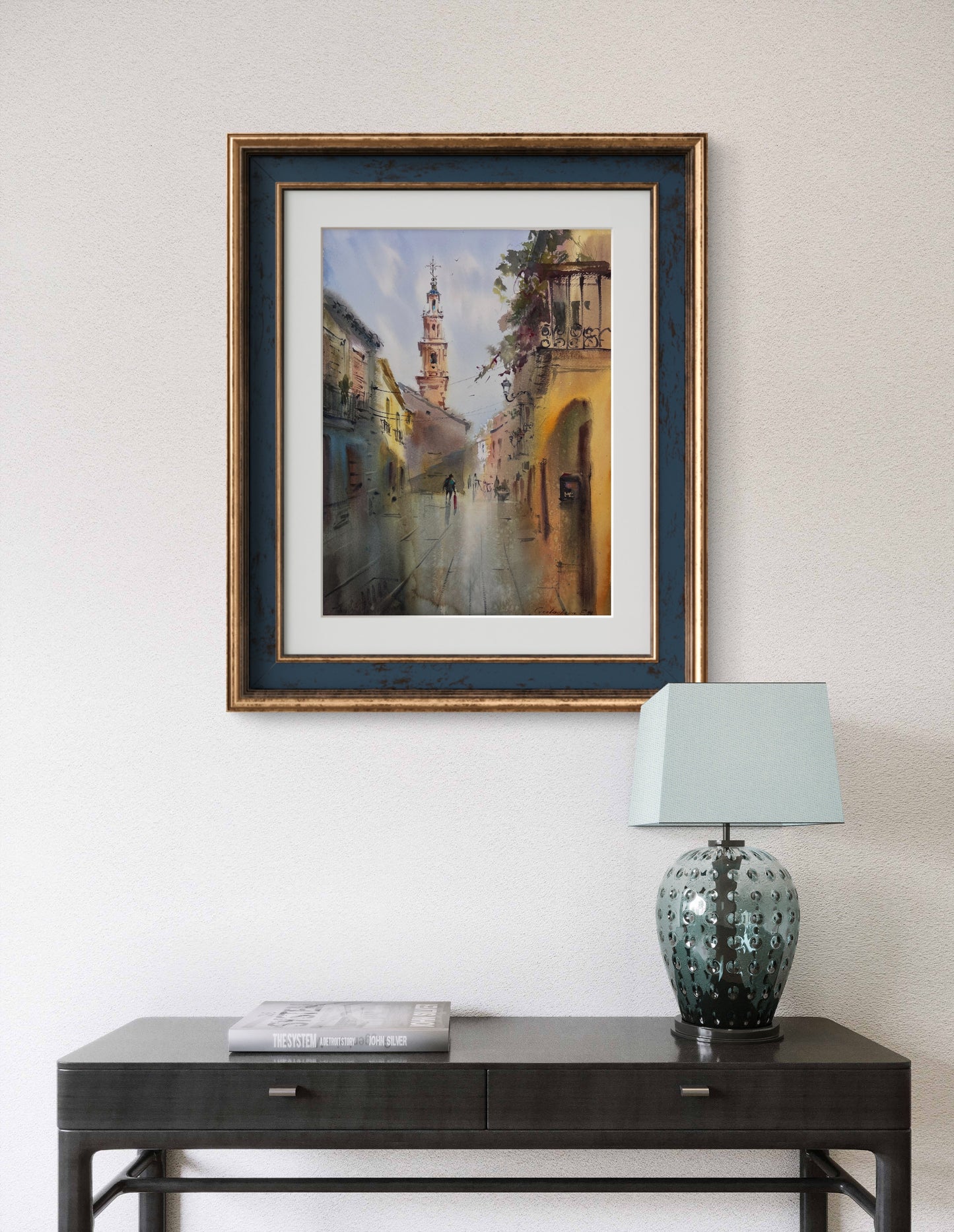 Original Sunlit European Street Watercolor Painting,A Walk Through Old Valencia 12x16