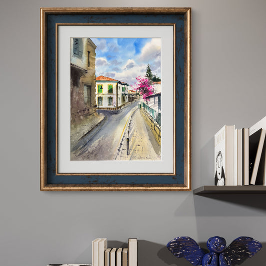 Nicosia Painting Original Watercolor , Cyprus City Artwork, Street Scene, Mediterranean Wall Art, Travel Gift for Her
