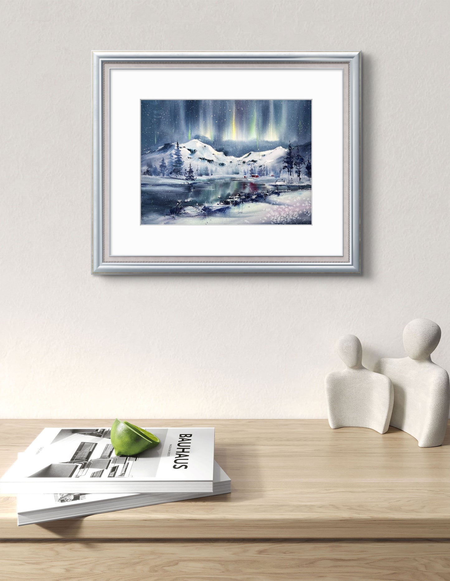 Watercolor Northern Lights Painting, Original Winter Landscape Art, Winter Magic 9x12 (Copy)