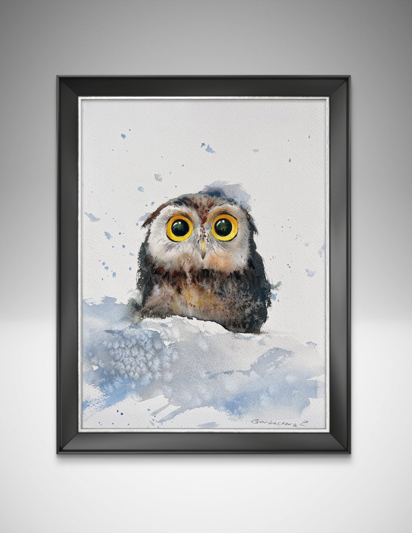 Charming Original Watercolor "Owlet in Snowdrift" – Ideal Holiday Gift for Bird Lovers