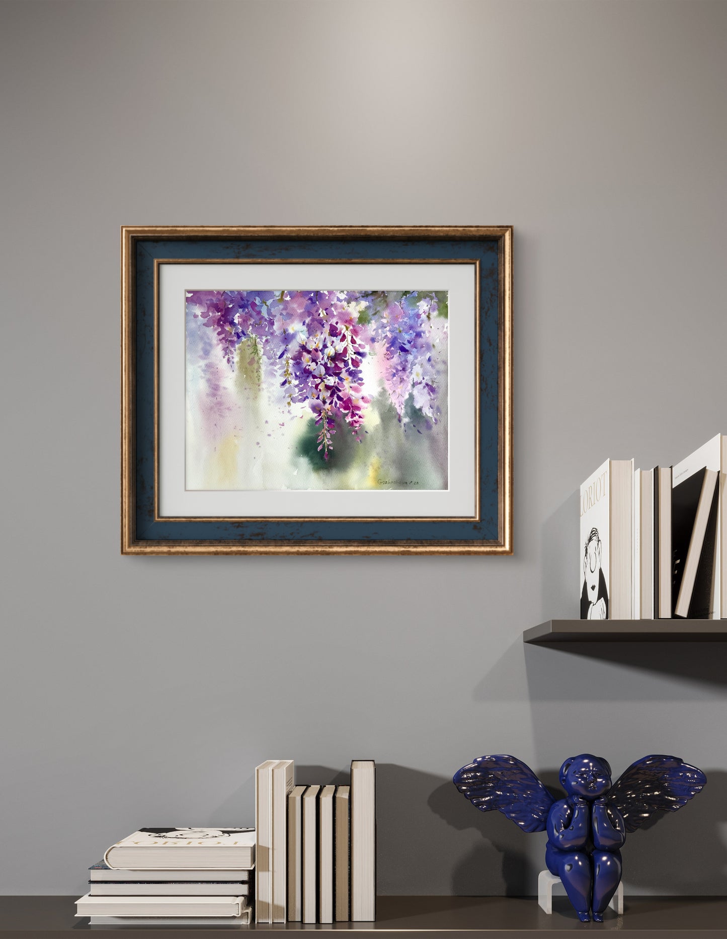 Purple Flower Painting, Watercolor Original Art, Wisteria flowers, Botanical Wall Decor, Wedding Gift, Flora Fine Art