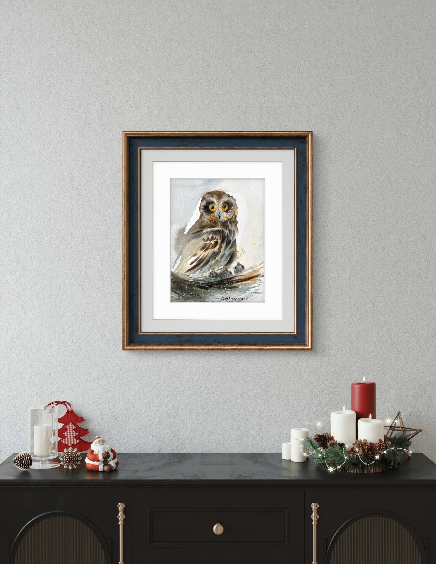 Original Wild Bird Painting - Owl in the nest - 6x8 in
