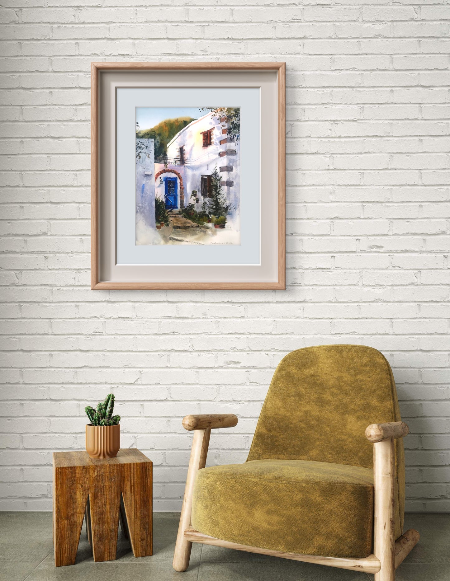 Greek Coastal City Painting Original, Sunset Watercolor Artwork, Greece Coast Village, Greek Village Sunrise #3 12x16