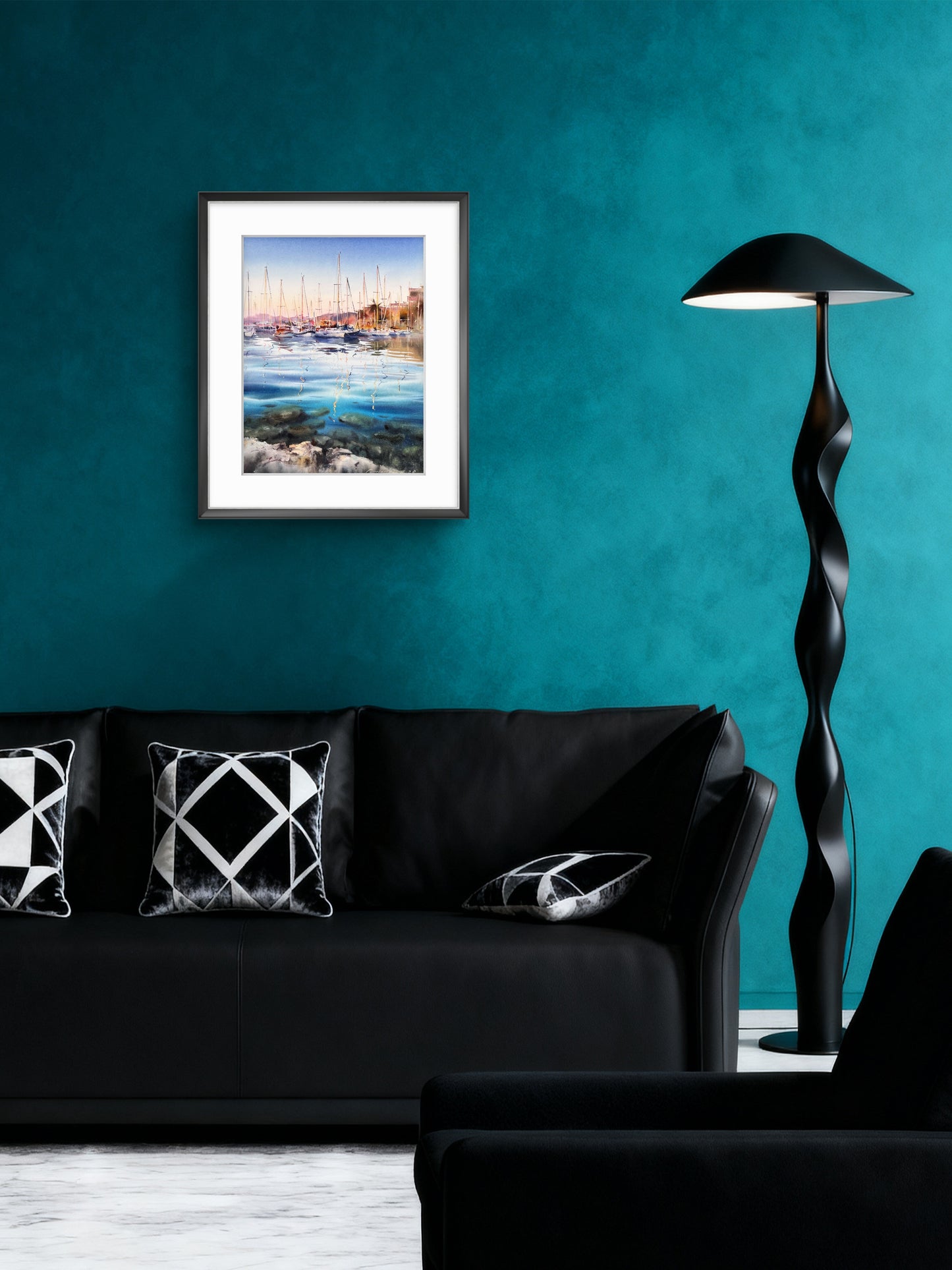 Sailboat Harbor Watercolor, Coastal Marina Painting, The Quiet Marina 12x16 (Copy)