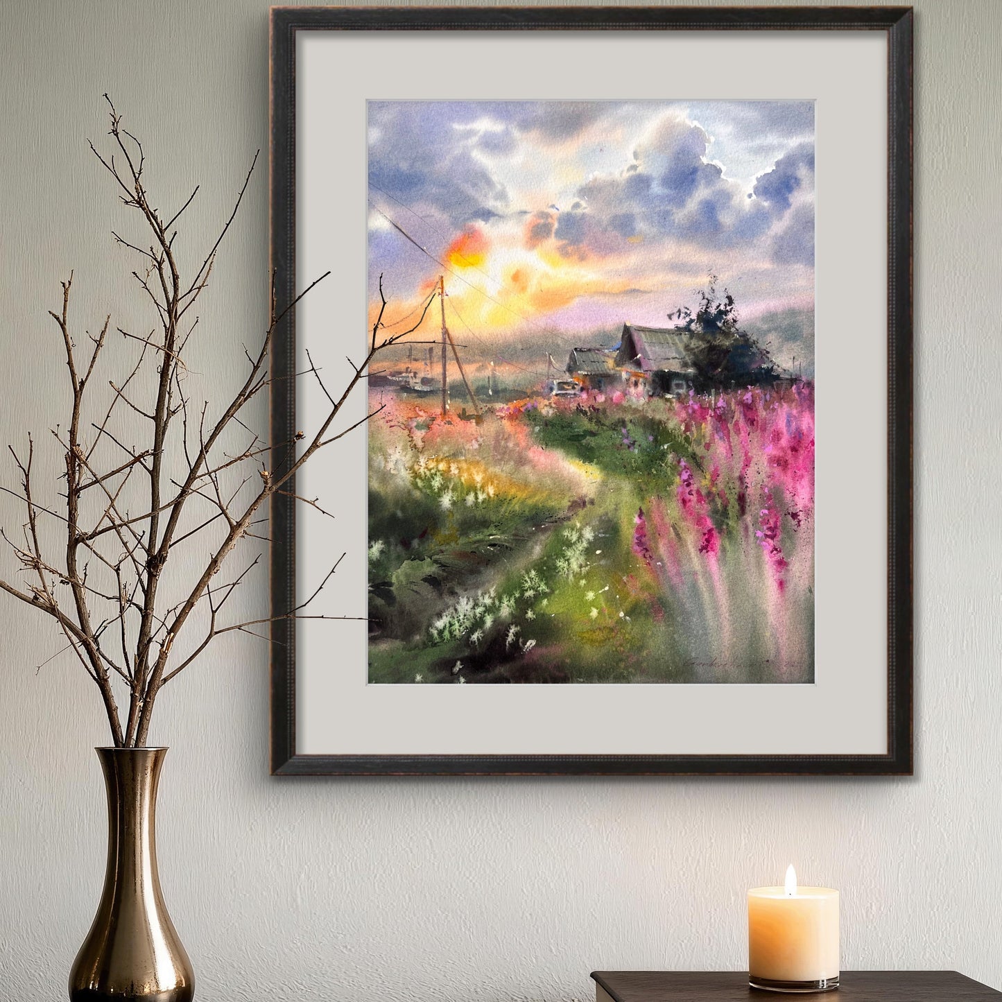 Original Murmansk Region Watercolor Painting | Arctic Wildflower Landscape |Where Fireweed Blooms 12x16