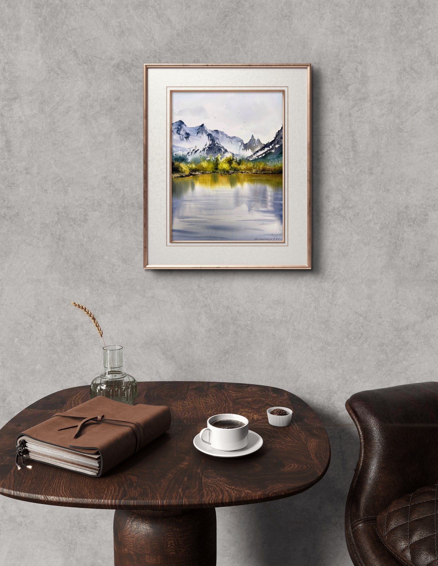 Abstract Painting Watercolor Original, Contemporary Art - Mountain Lake #36