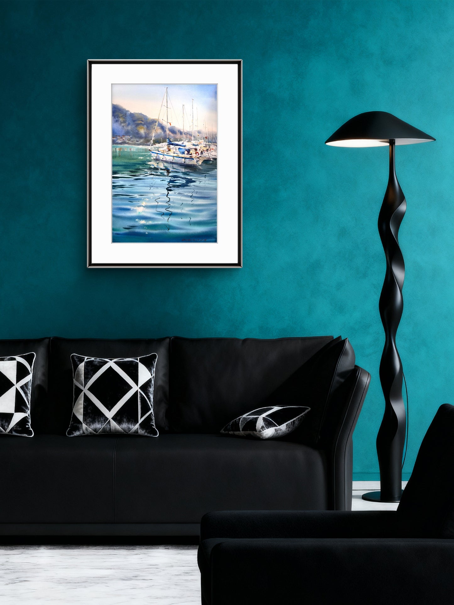 Underwater Light Watercolor, Sailboat Painting, Underwater Light 15x22