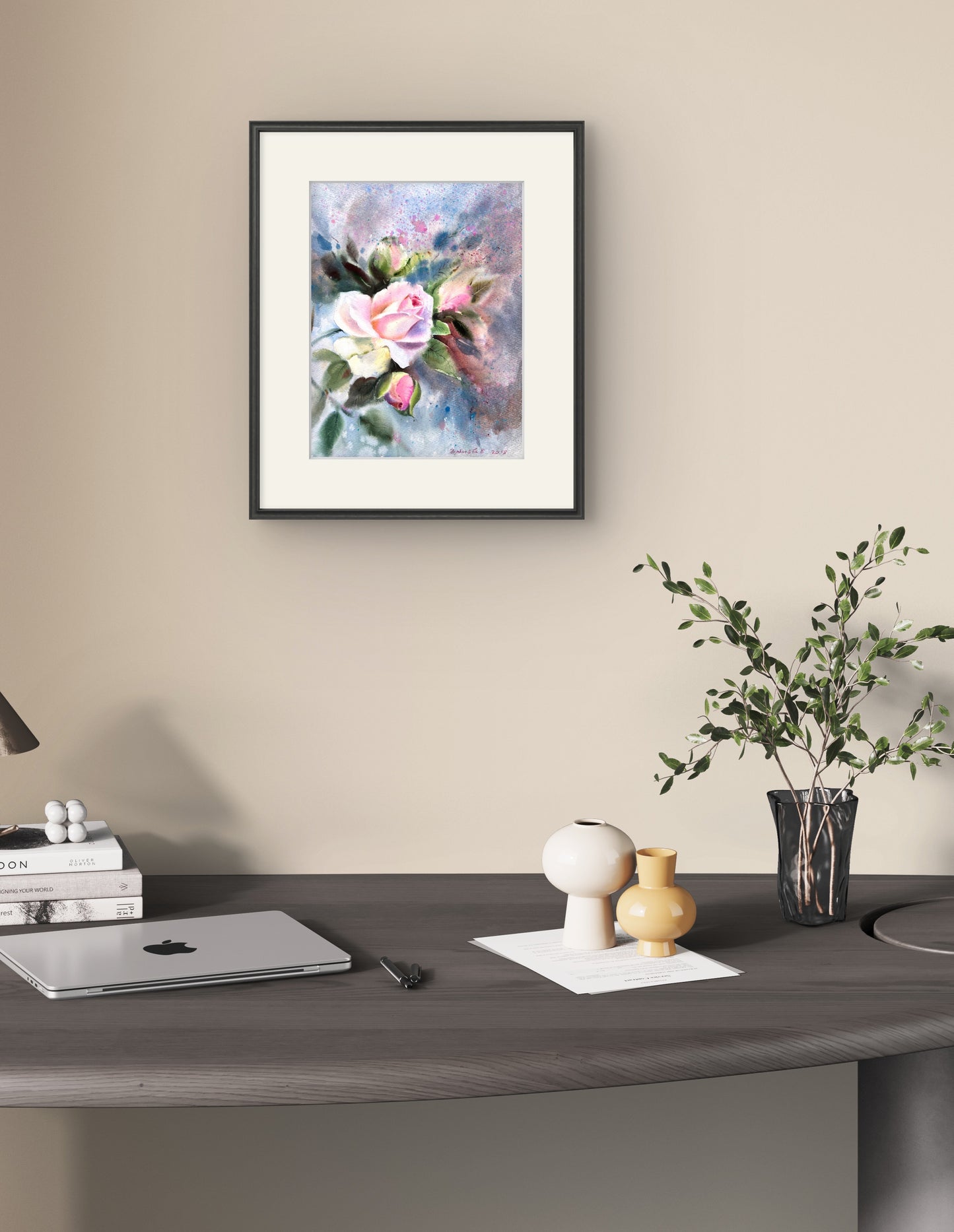 Pink Roses Painting, Original Watercolor Art, Rose Bush, Botanical Wall Decor, Flower Fine Art, Rose 12x16