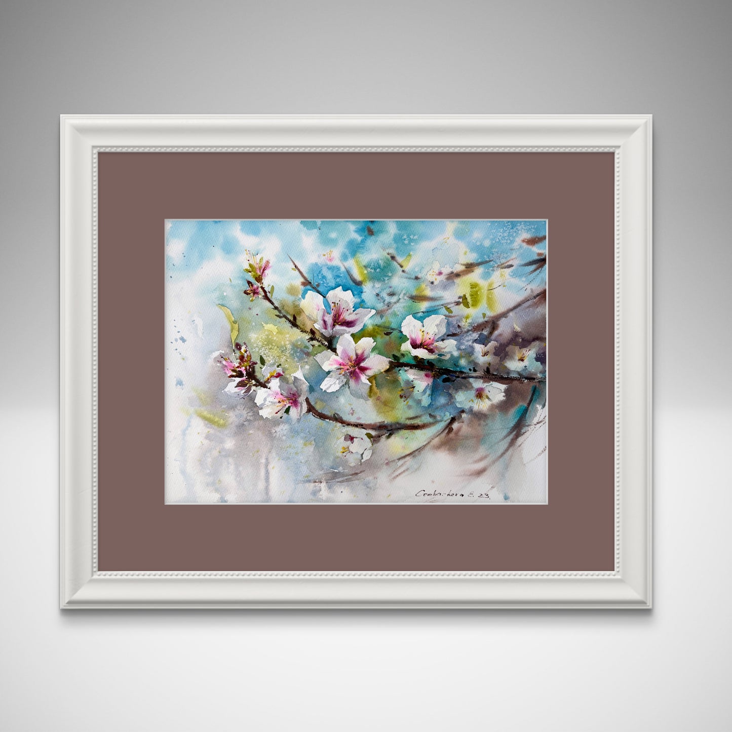 Watercolor Flower Painting, Original Artwork, Blooming Almond Tree, Botanical Art Decor, Almond Flowers #6 12x16