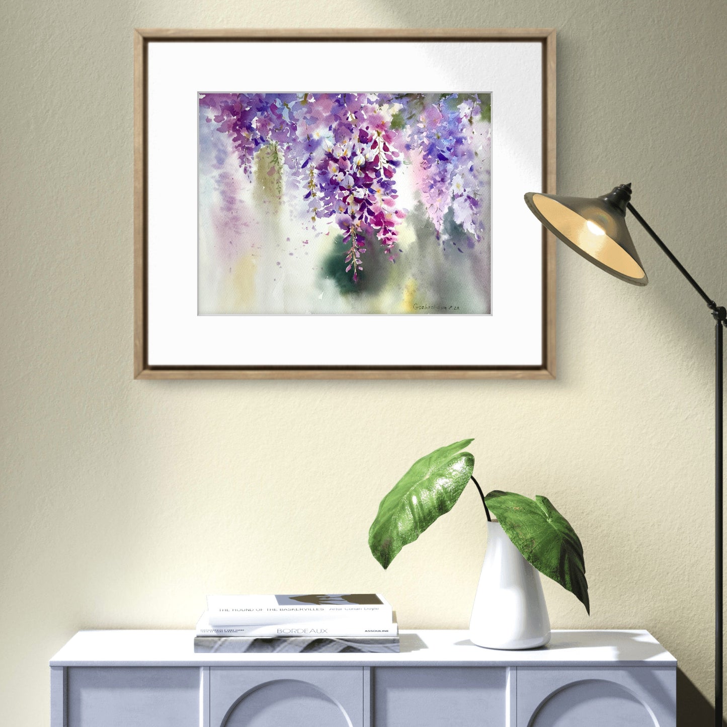 Purple Flower Painting, Watercolor Original Art, Wisteria flowers, Botanical Wall Decor, Wedding Gift, Flora Fine Art