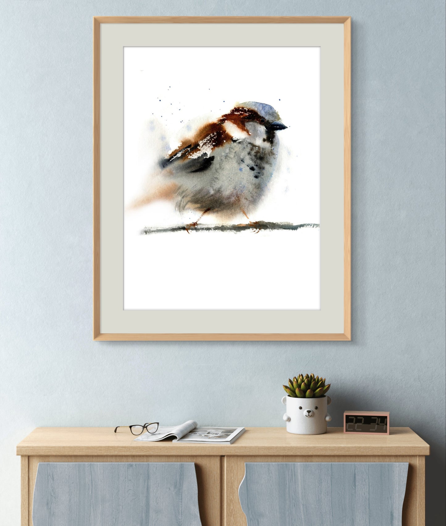 Sparrow Painting Bird Watercolor Art Print Little Songbird Wall Art Animals Poster Gift