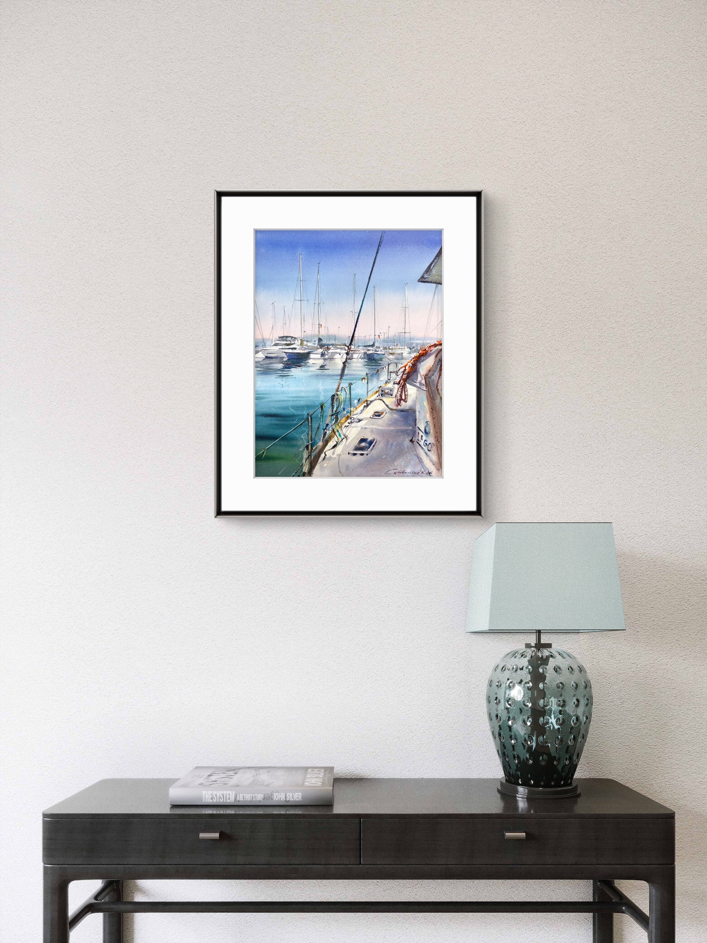 Original Watercolor Sailboat Art, Turquoise Harbor Painting, Still Waters of Spain 12x16