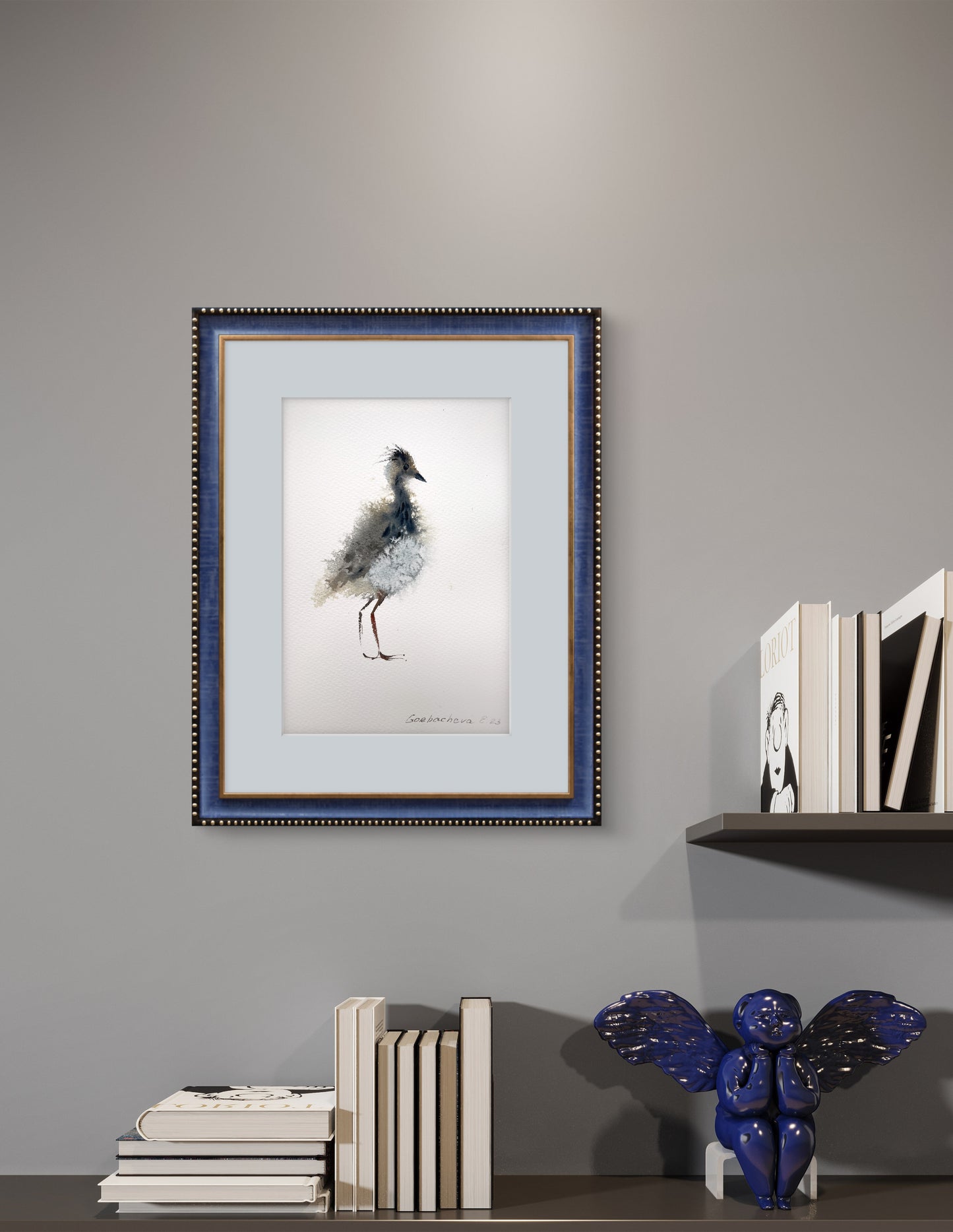 Small Watercolor Painting of Gray Lapwing Chick, Original Bird Art, Beautiful Wall Accent,Lapwing #2