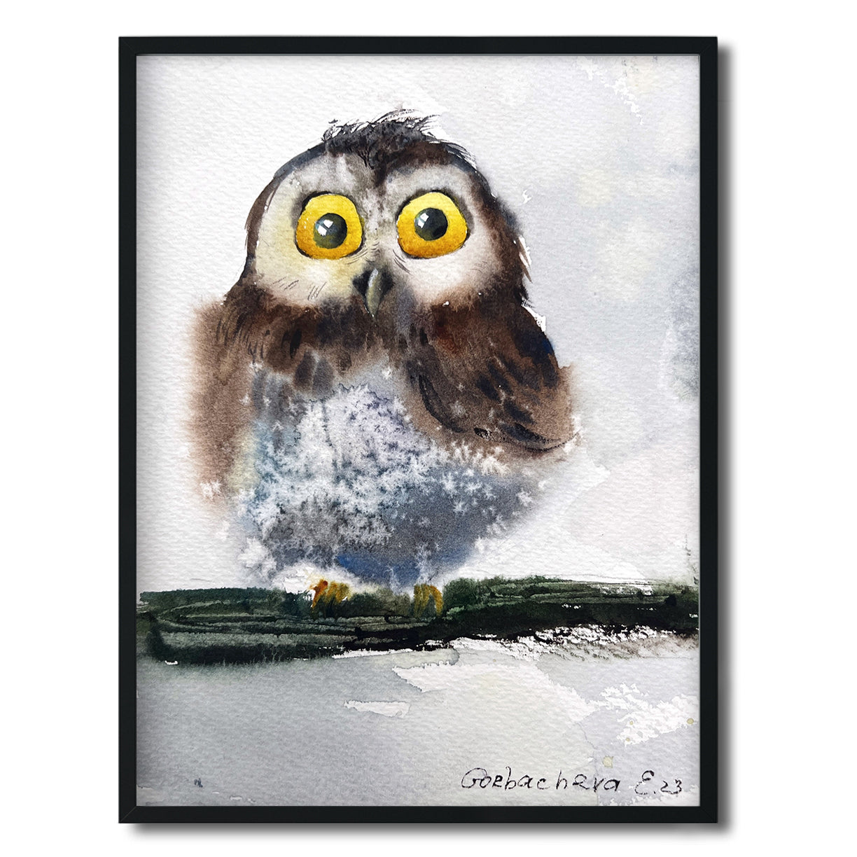 Watercolor Owl - 'Little Owl on a Branch #15', Original Handmade Painting, Ideal Christmas Gift for Home Decor