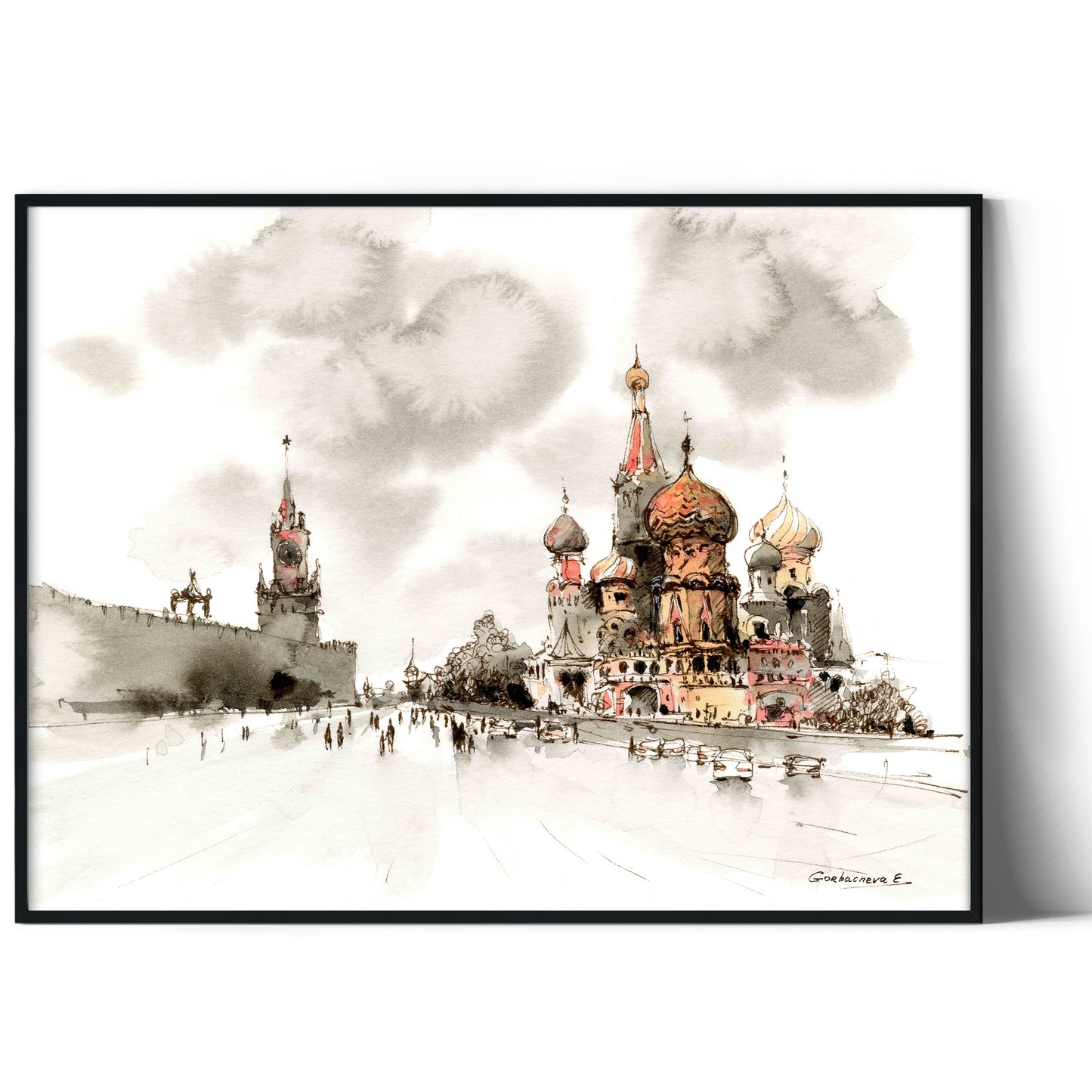 Moscow Art Print of Red Square & St. Basil’s Cathedral in Gray-Red-Orange