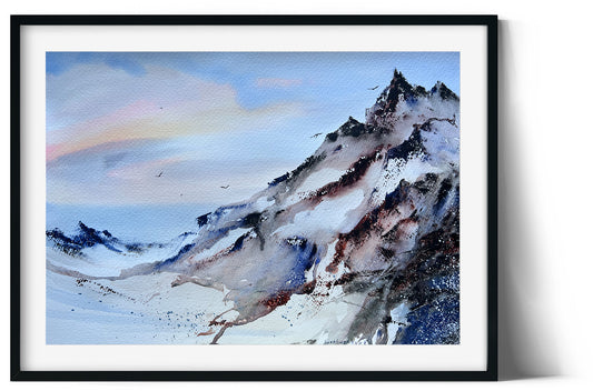 Mountains Painting Original Watercolor Art, Snowy Landscape Artwork, Alps Mountain, Nature Wall Decor
