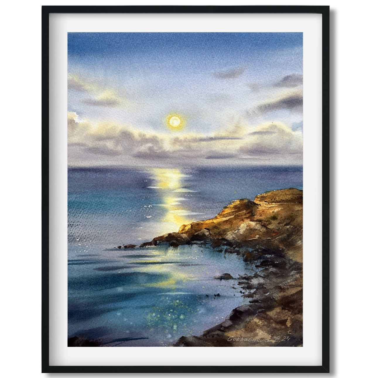 Original good Watercolor Moon Painting