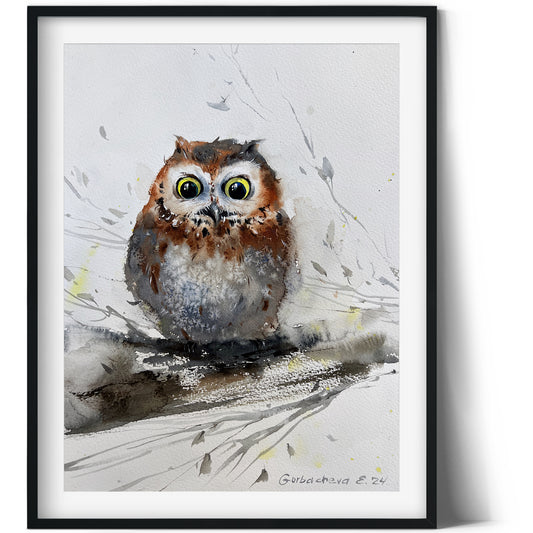 Watercolor Owl Painting, Small Original Artwork for Bird Lovers, Ideal Home Decor and Holiday Gift