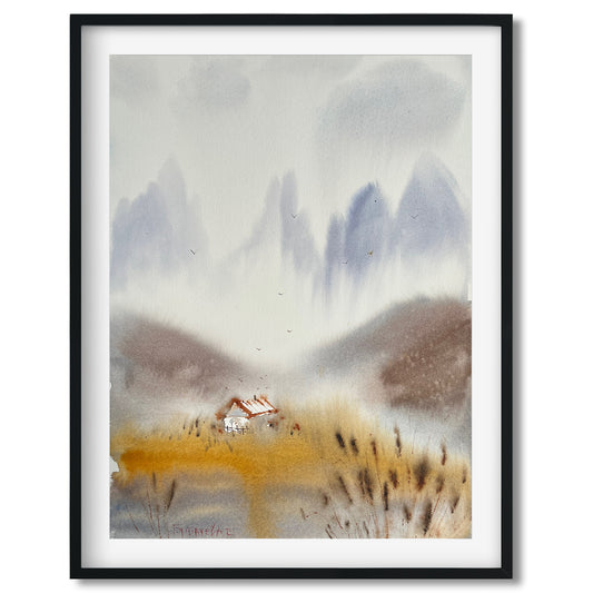Painting Watercolor Original - Asian Landscape #8 - 9x12 in
