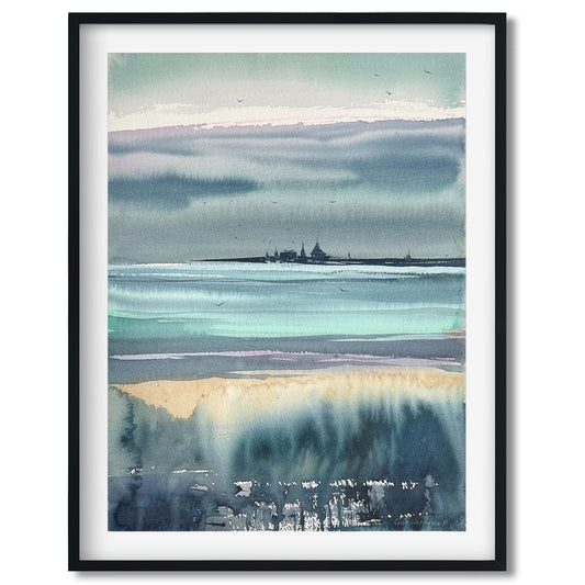 Abstract City Painting, Original Watercolor, Skyline St Petersburg, Mirage Cityscape Wall Art, Gift