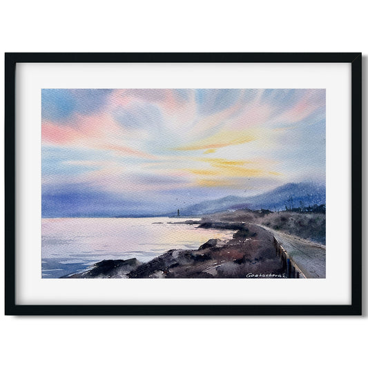 Original Watercolor Painting - Dawn on the sea Cyprus #6 - Colorful Coastal Art