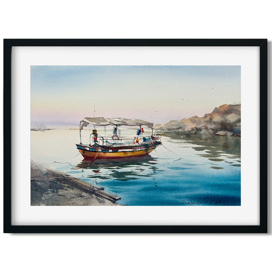 Original Painting - 'Boat on the Pier #4' 8x12 Watercolor Fishing Boat Artwork, Ideal Gift for Maritime Art Enthusiast