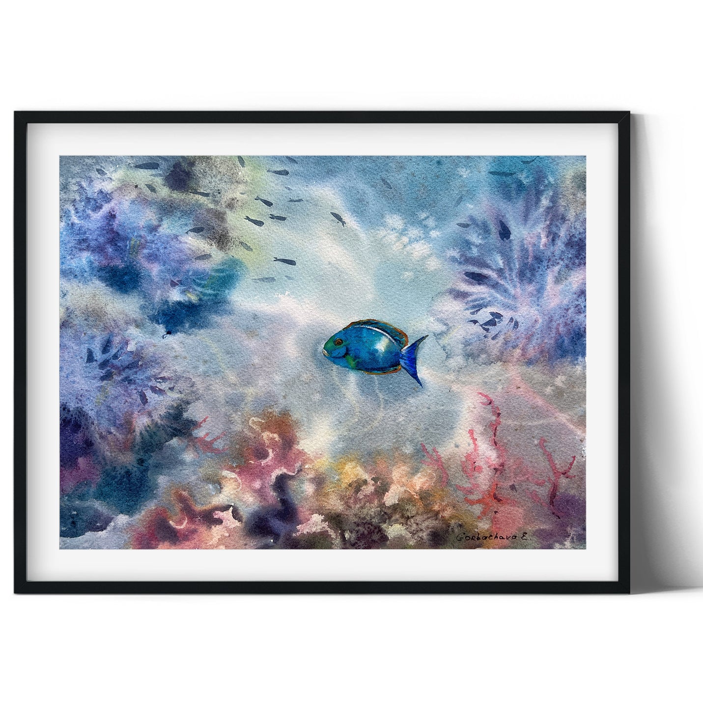 ORIGINAL Sea Art Watercolor Nautical Painting, Colorful Coral Artwork , Ocean Fish Art, Gift