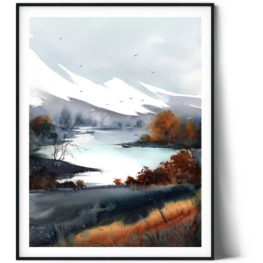 Nature Inspired Wall Art, Abstract Mountain Print, Watercolor Landscape, Modern Living Room Decor