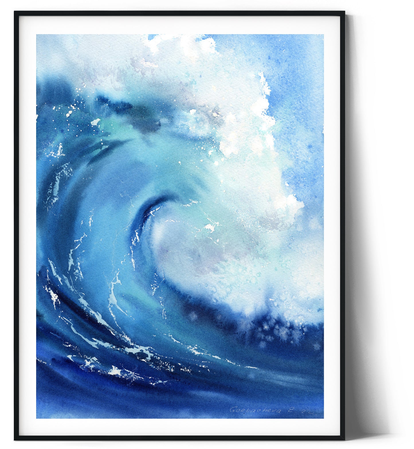 Ocean Wave Art Print, Modern Beach House Living Room Decor, Blue and White Wall Art, Roaring Sea, Art Print or Canvas