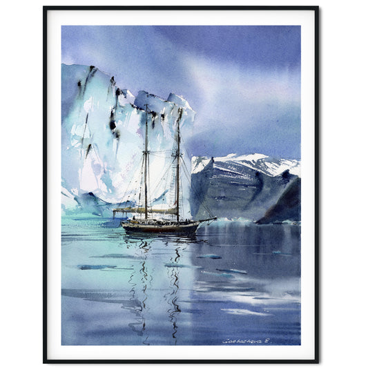 Arctic Painting Original, Seascape, Antarctic Iceberg, Adventure Travel Gift, Watercolor Wall Decor