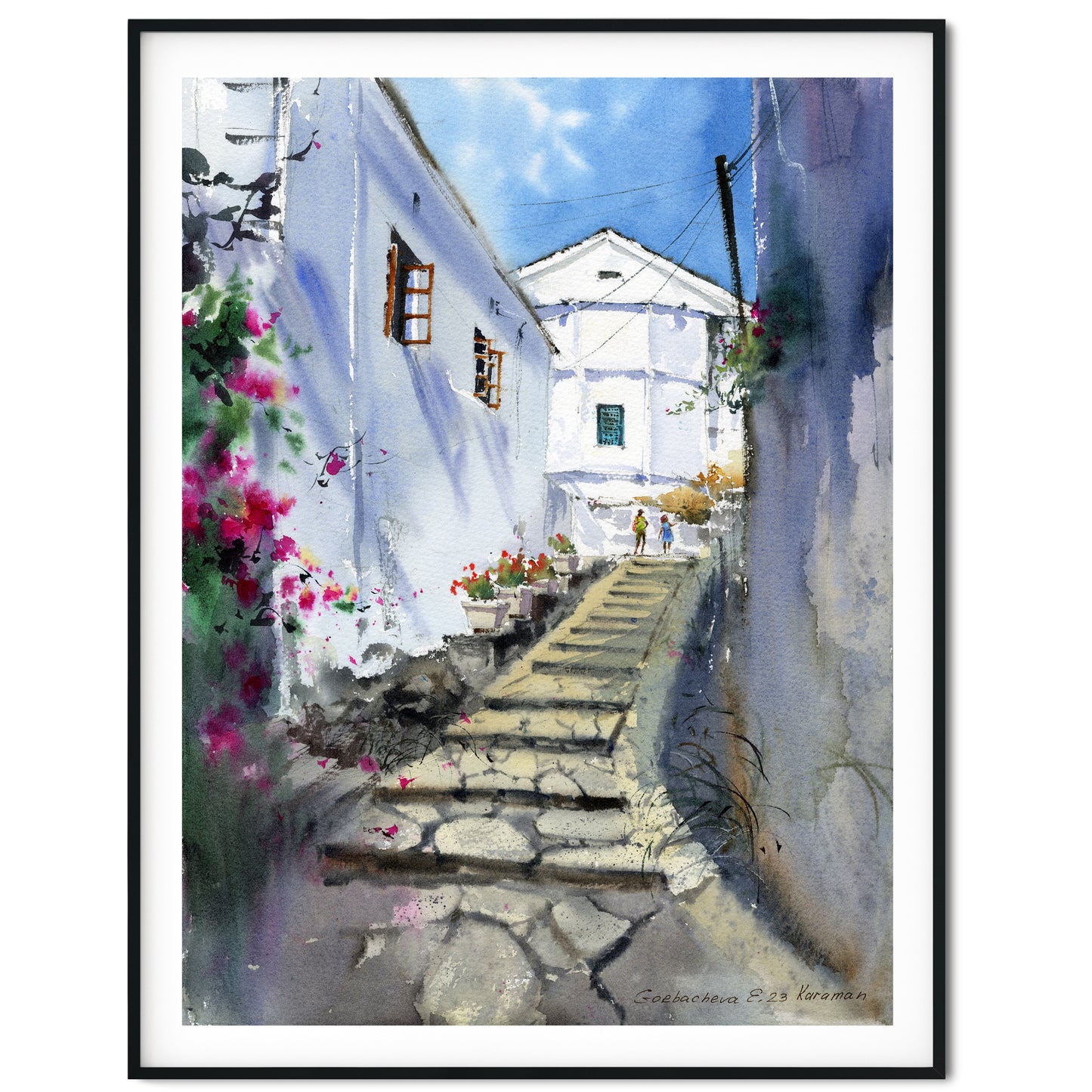Original Cyprus Painting, Watercolor Coastal City - Karaman 12x16 inch