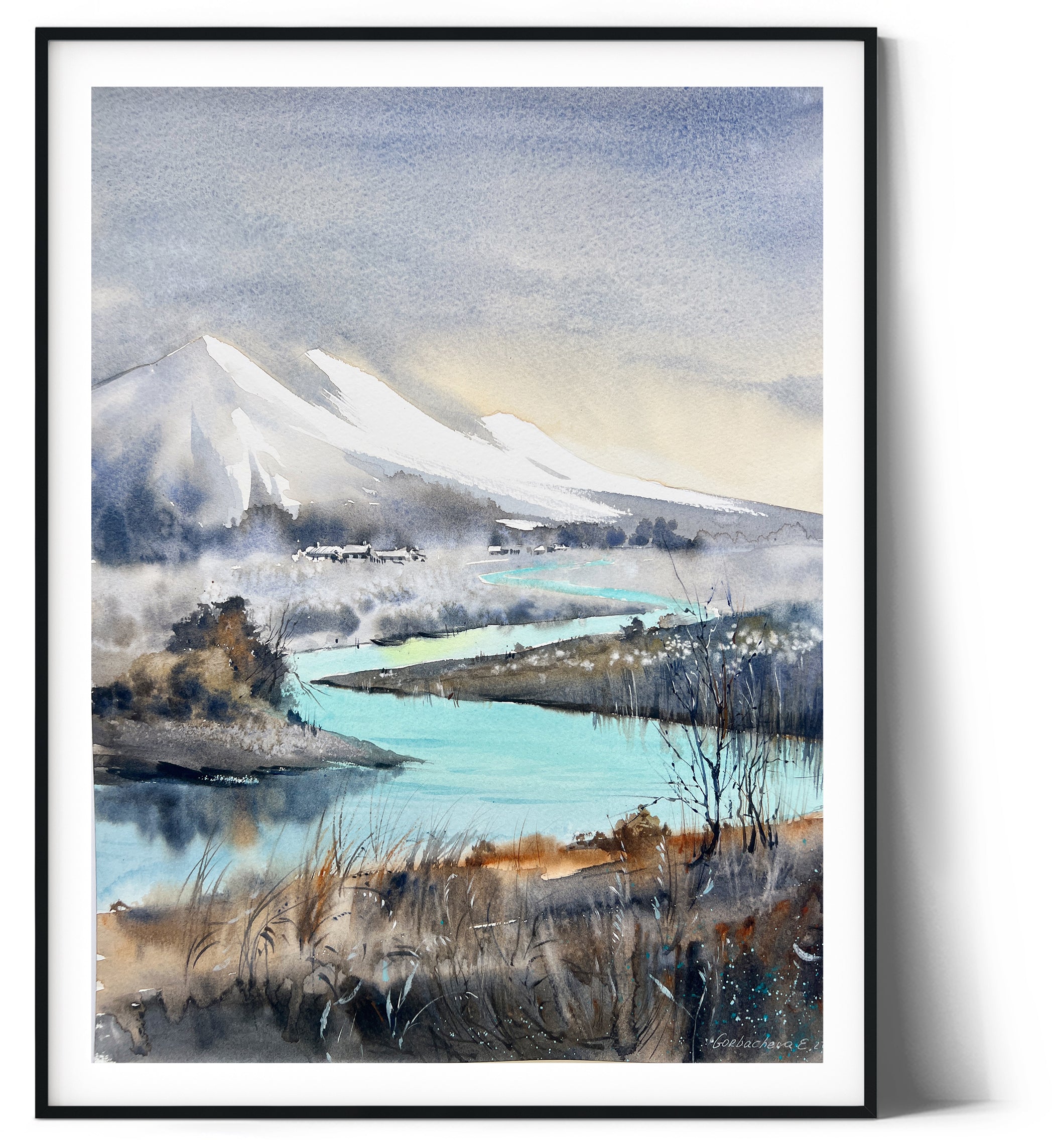 Misty morning painting on sale watercolor wall art home decor